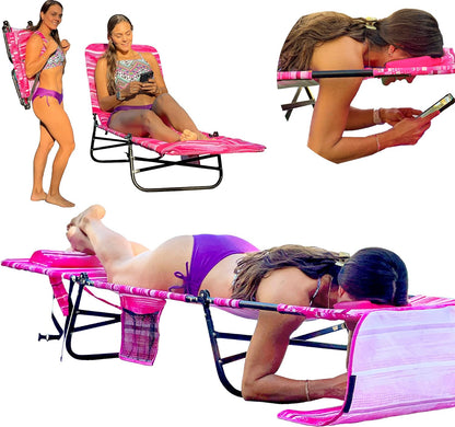 Patio Chaise Lounge Chair Face & Arm Holes 3 Legs Support