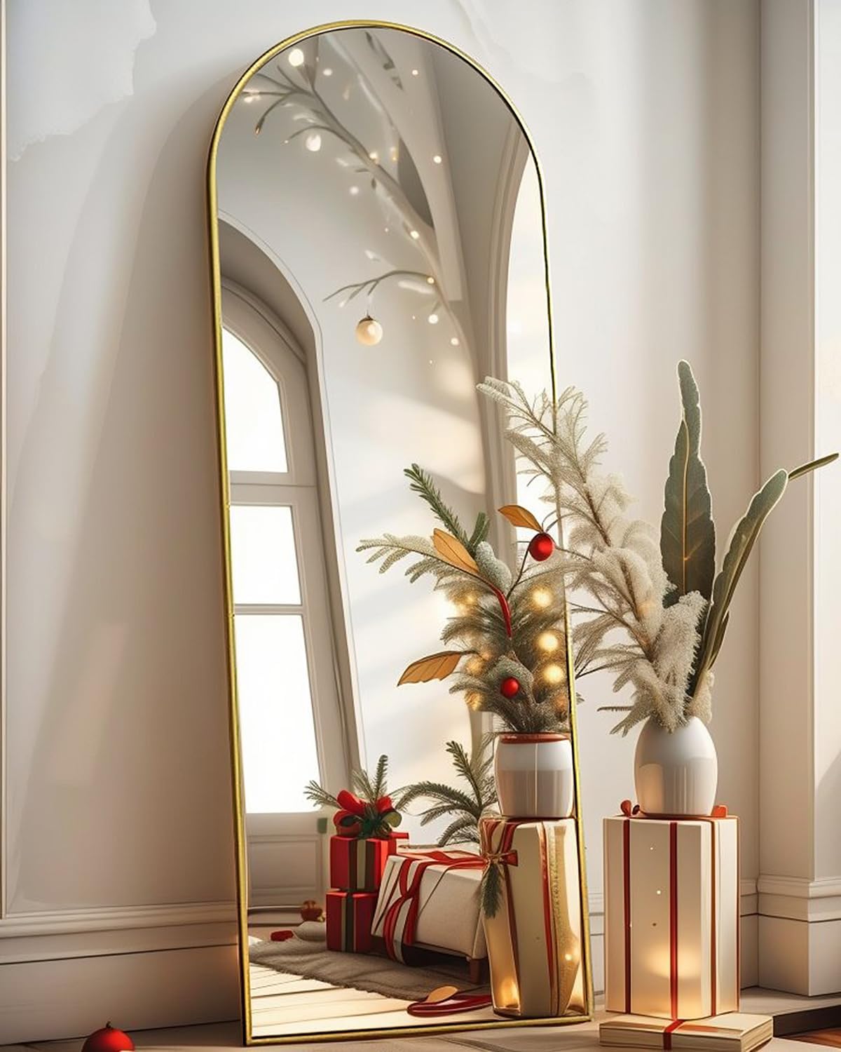 Full Length Floor Mirror, 18"×58" Arched with Stand