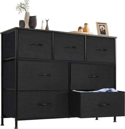 7-Drawer Dresser, Fabric Storage Tower, Black