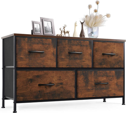 5-Drawer Dresser, Fabric Storage Tower, Brown