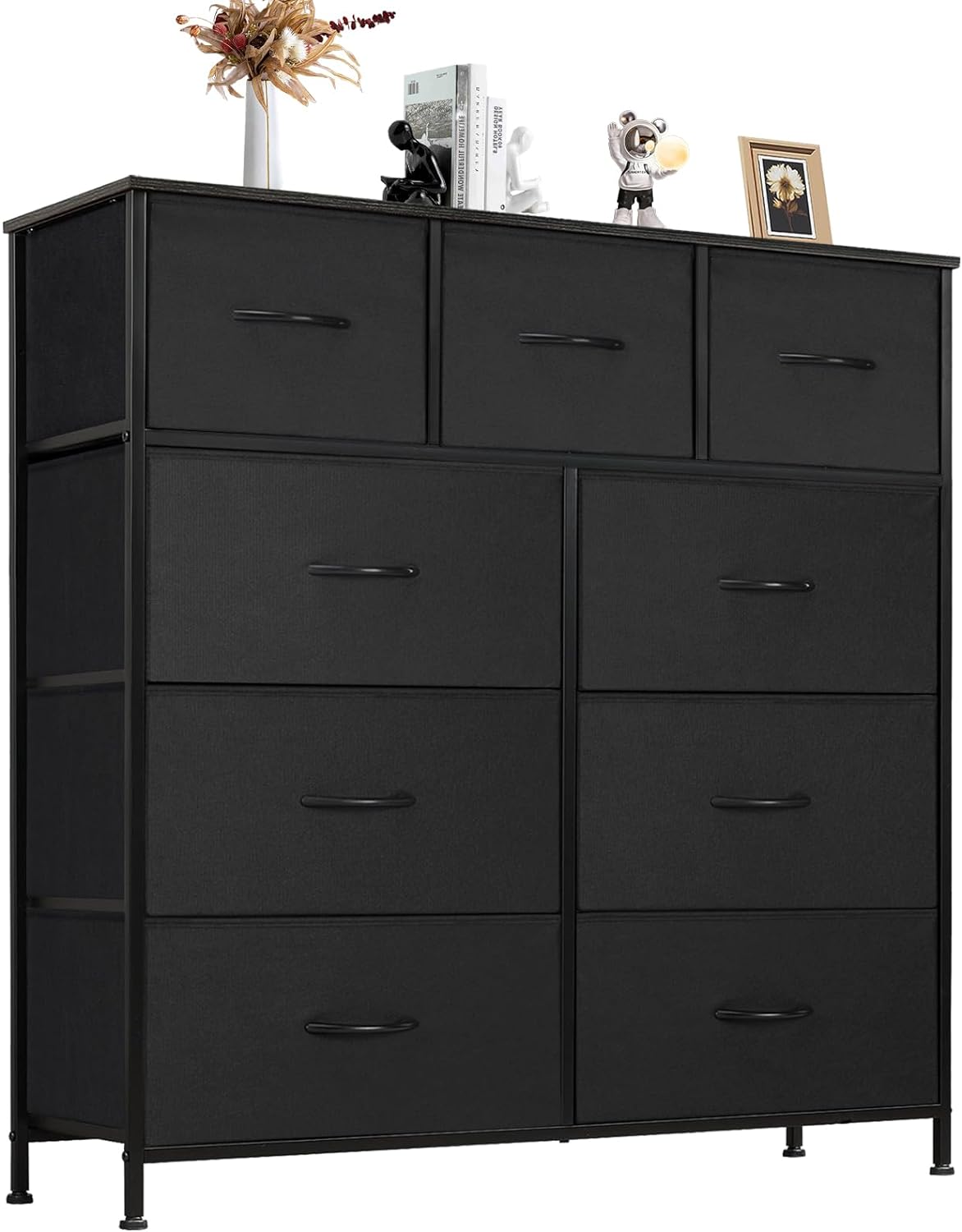 Dresser for Bedroom with 9 Fabric Drawers,Black