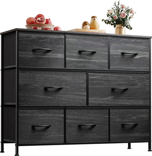 8-Drawer Dresser, Fabric Storage Tower, Black