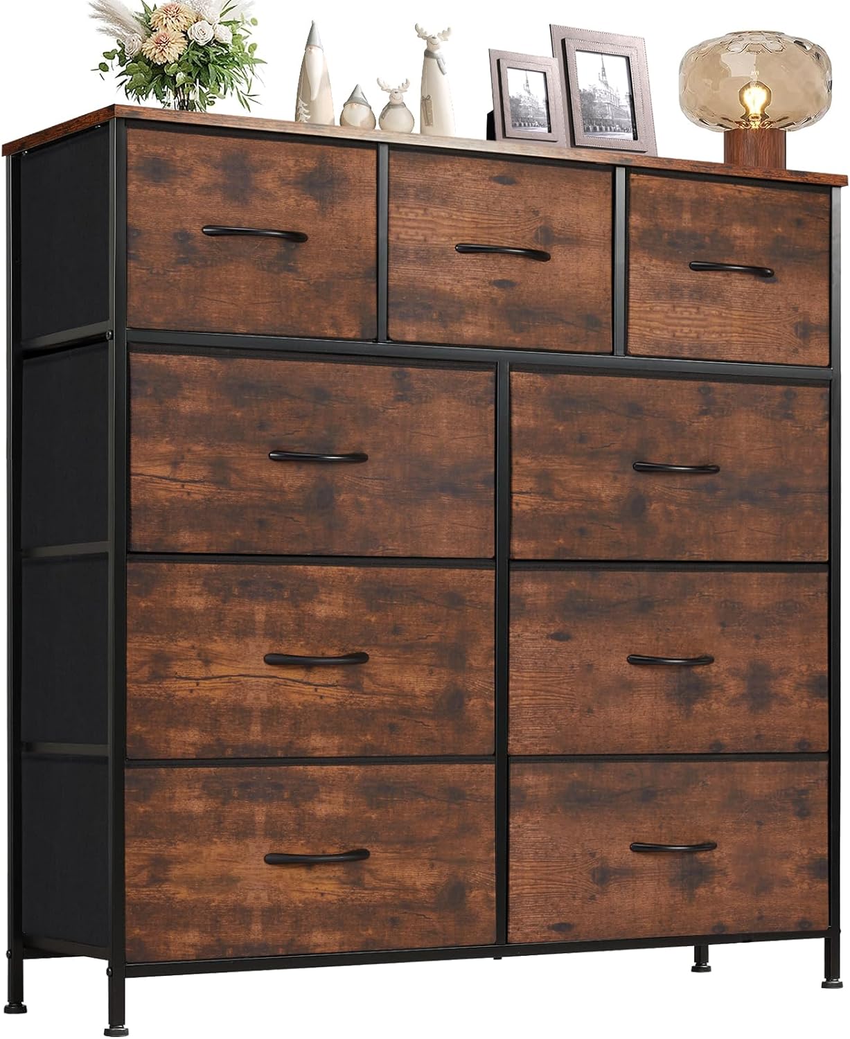 9-Drawer Dresser, Fabric Storage Tower, Brown