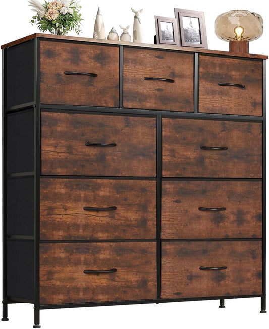 9-Drawer Dresser, Fabric Storage Tower, Brown