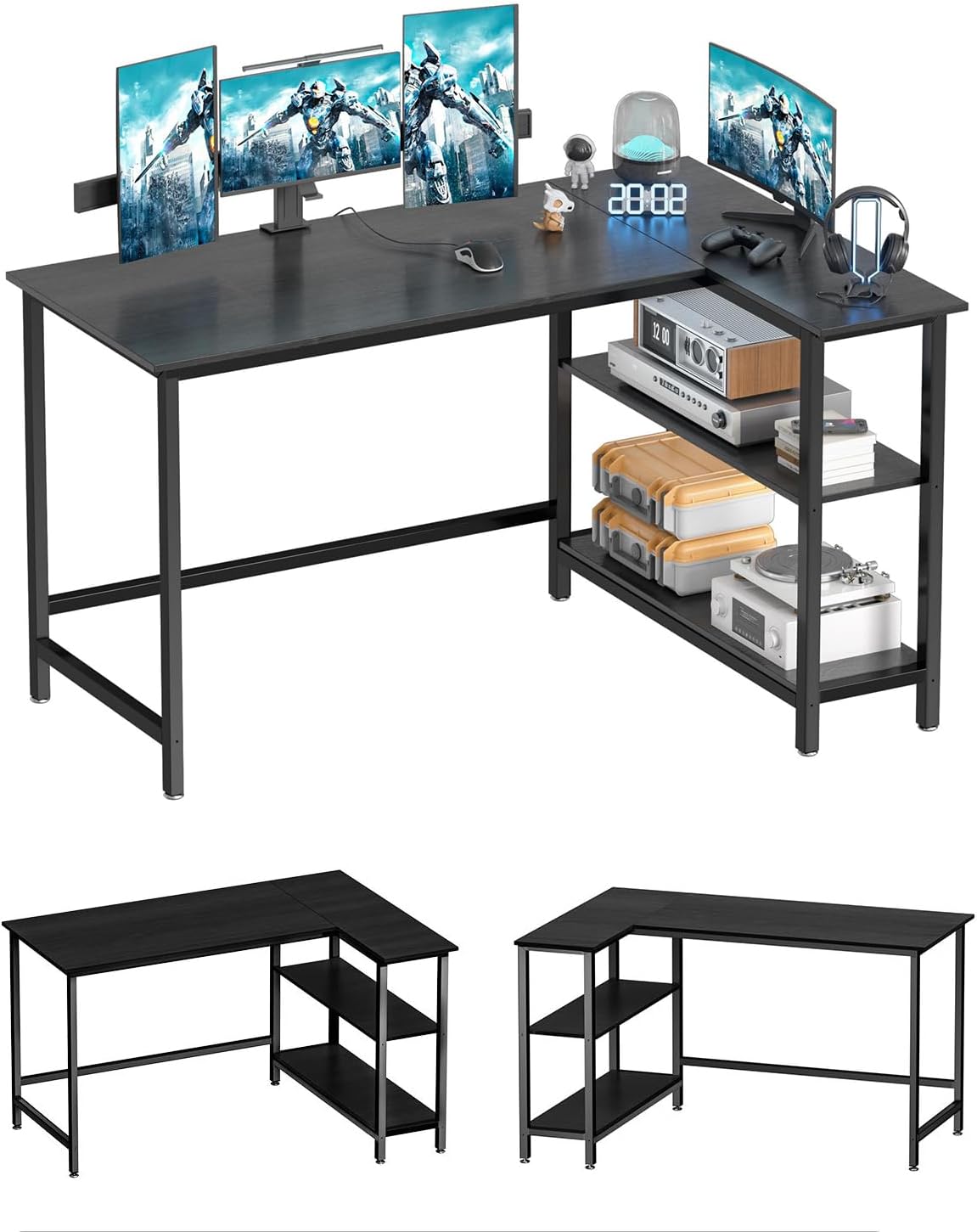 L Shaped Desk - 39" Computer Desk with Shelf, Black