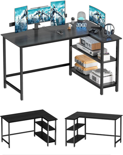 L Shaped Desk - 39" Computer Desk with Shelf, Black