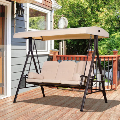 3-Seat Patio Swing Chair with Adjustable Canopy