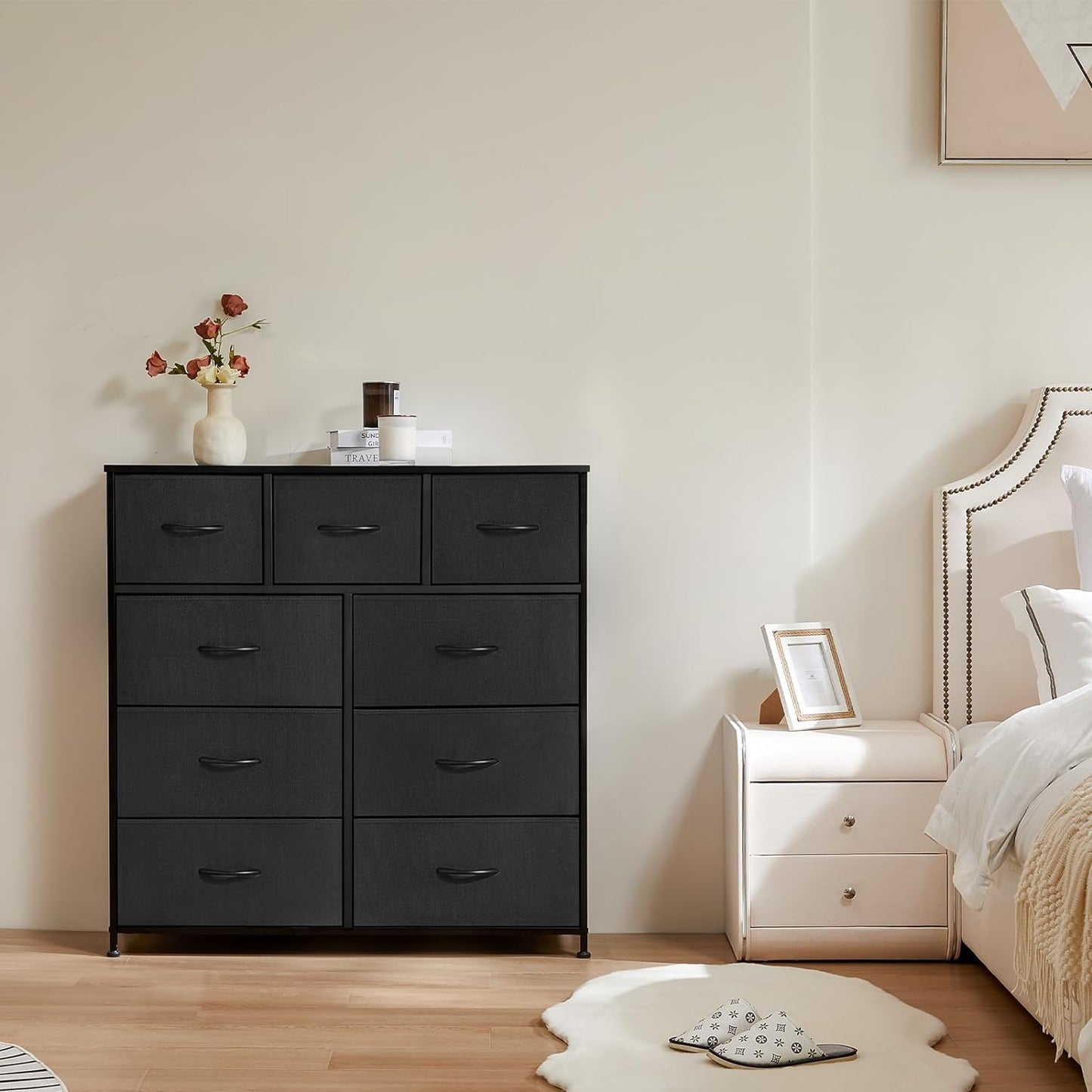 Dresser for Bedroom with 9 Fabric Drawers,Black