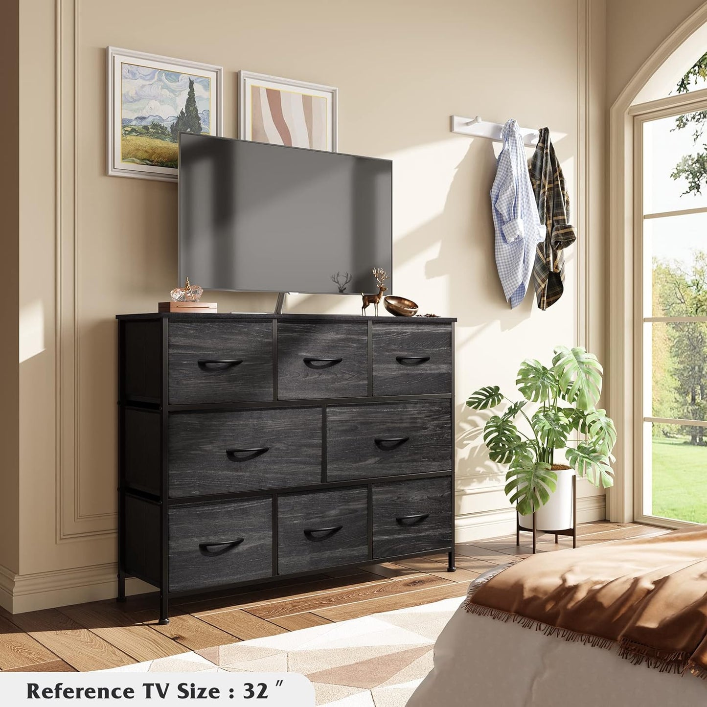 8-Drawer Dresser, Fabric Storage Tower, Black