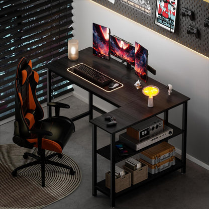 L Shaped Desk - 39" Computer Desk with Shelf, Black