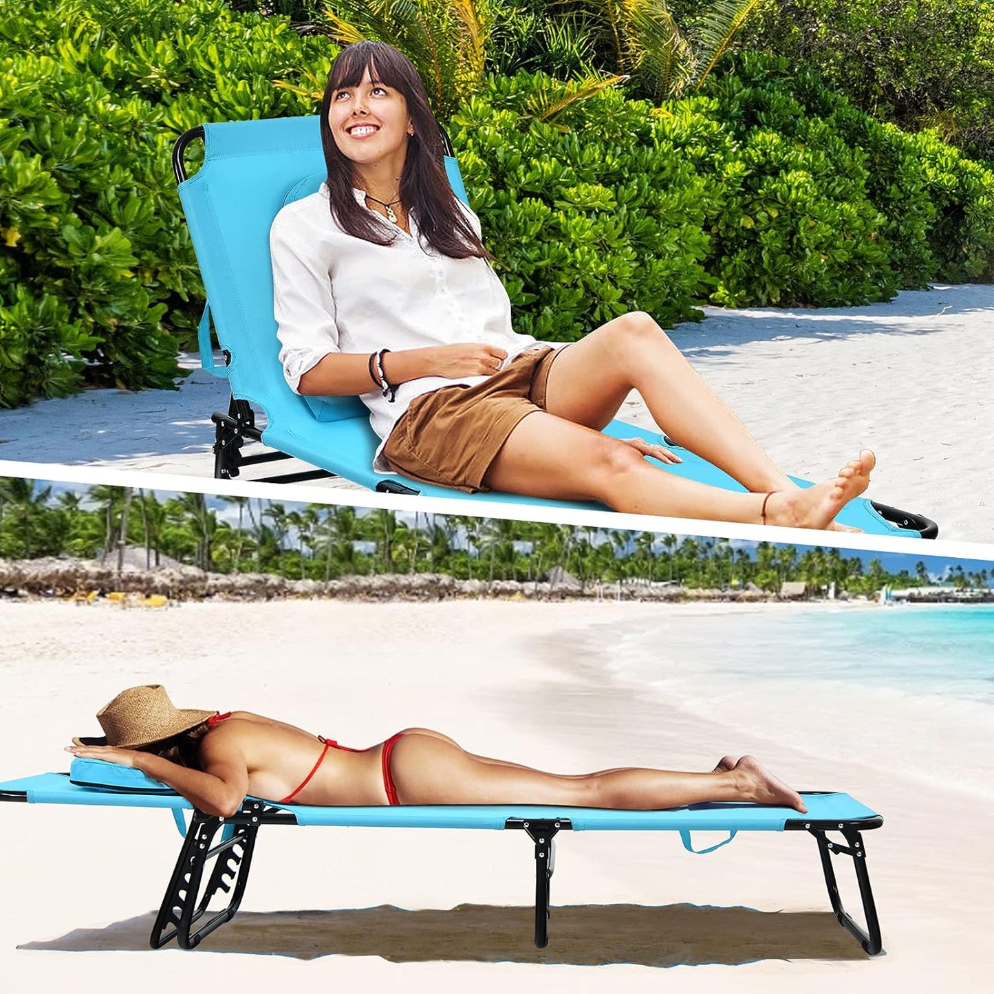 Beach Chaise Lounge Chair with Adjustable Backrest