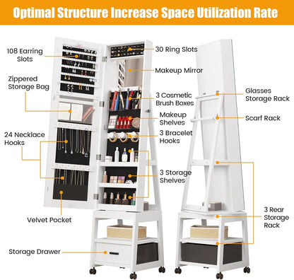 360° Swivel Jewelry Armoire with Full Length Mirror