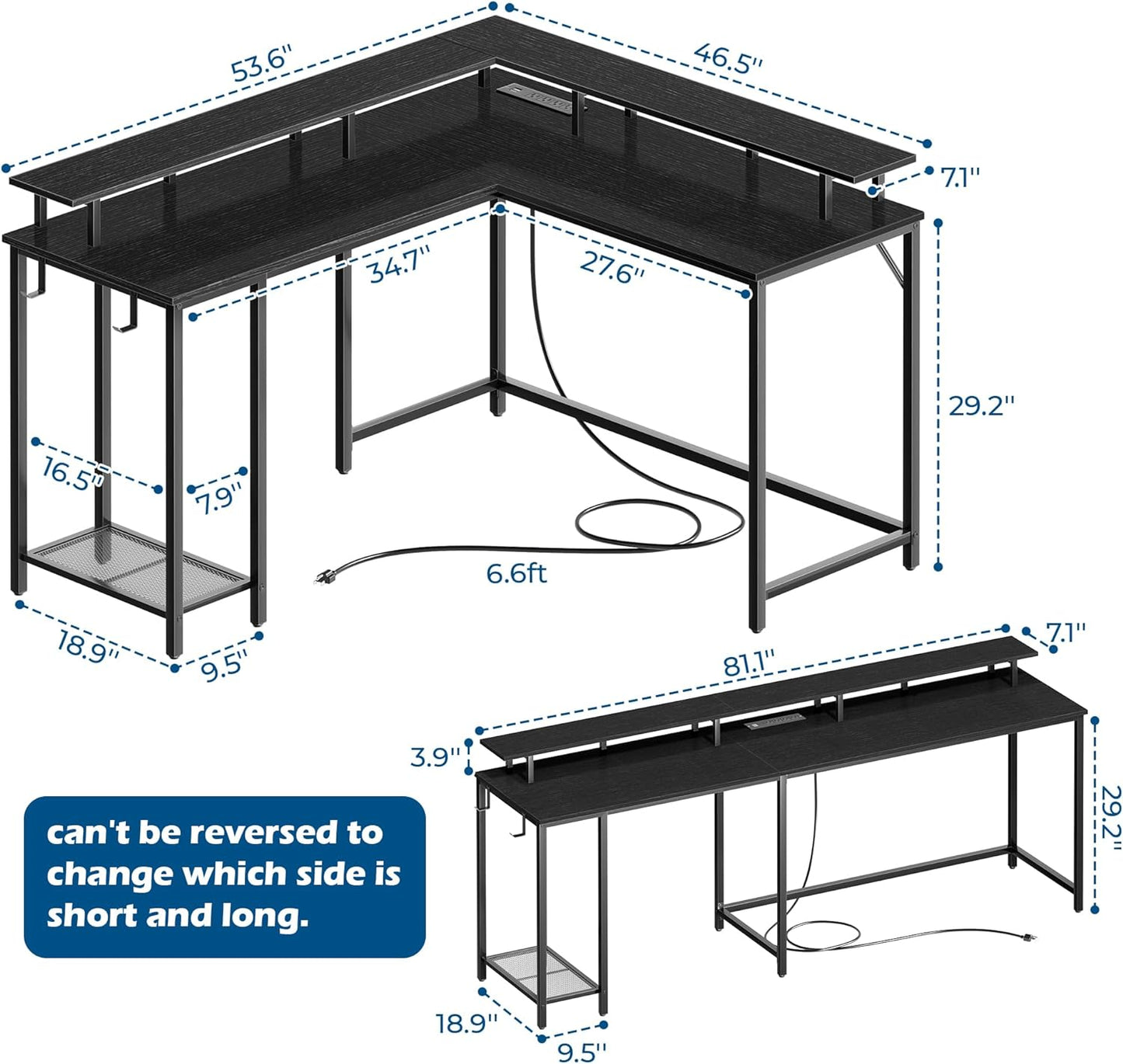 Desk L Shaped Gaming Desk with LED Lights & Power Outlets