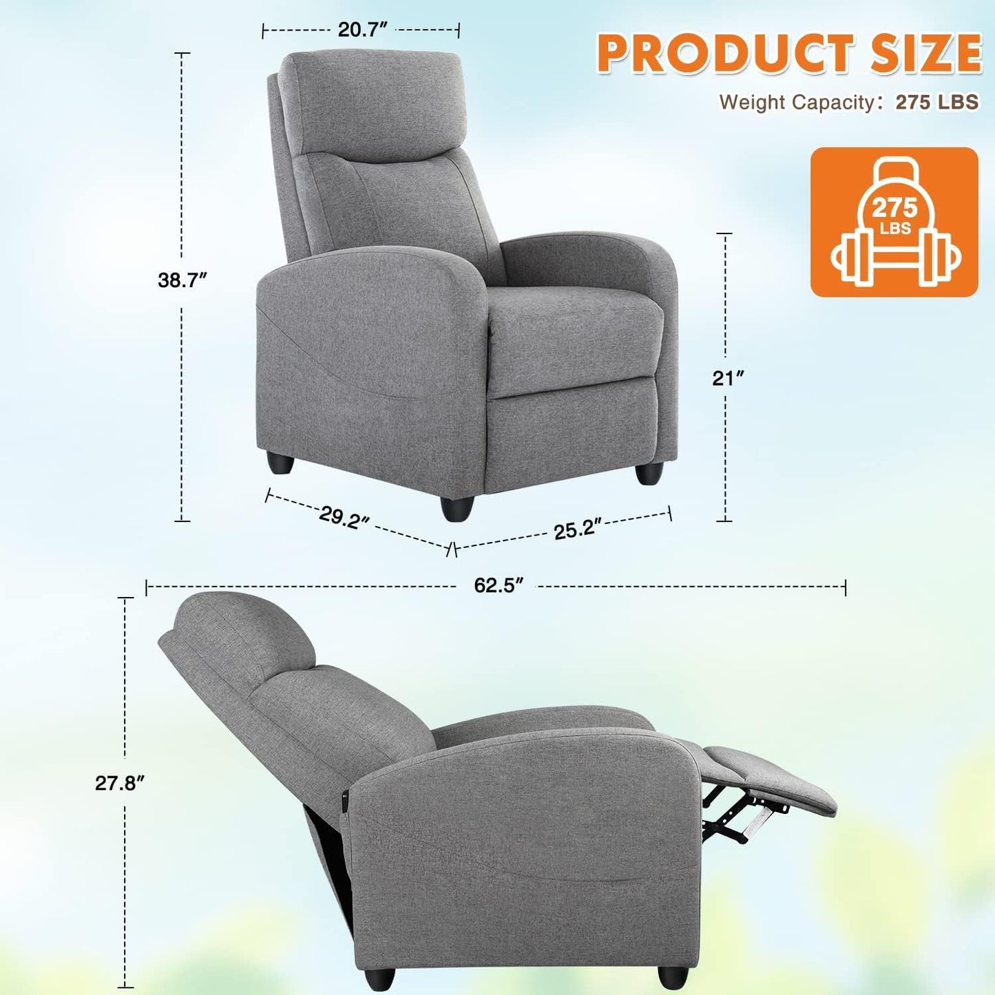 Recliner Chair for Adults with Lumbar Support