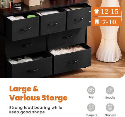 7-Drawer Dresser, Fabric Storage Tower, Black