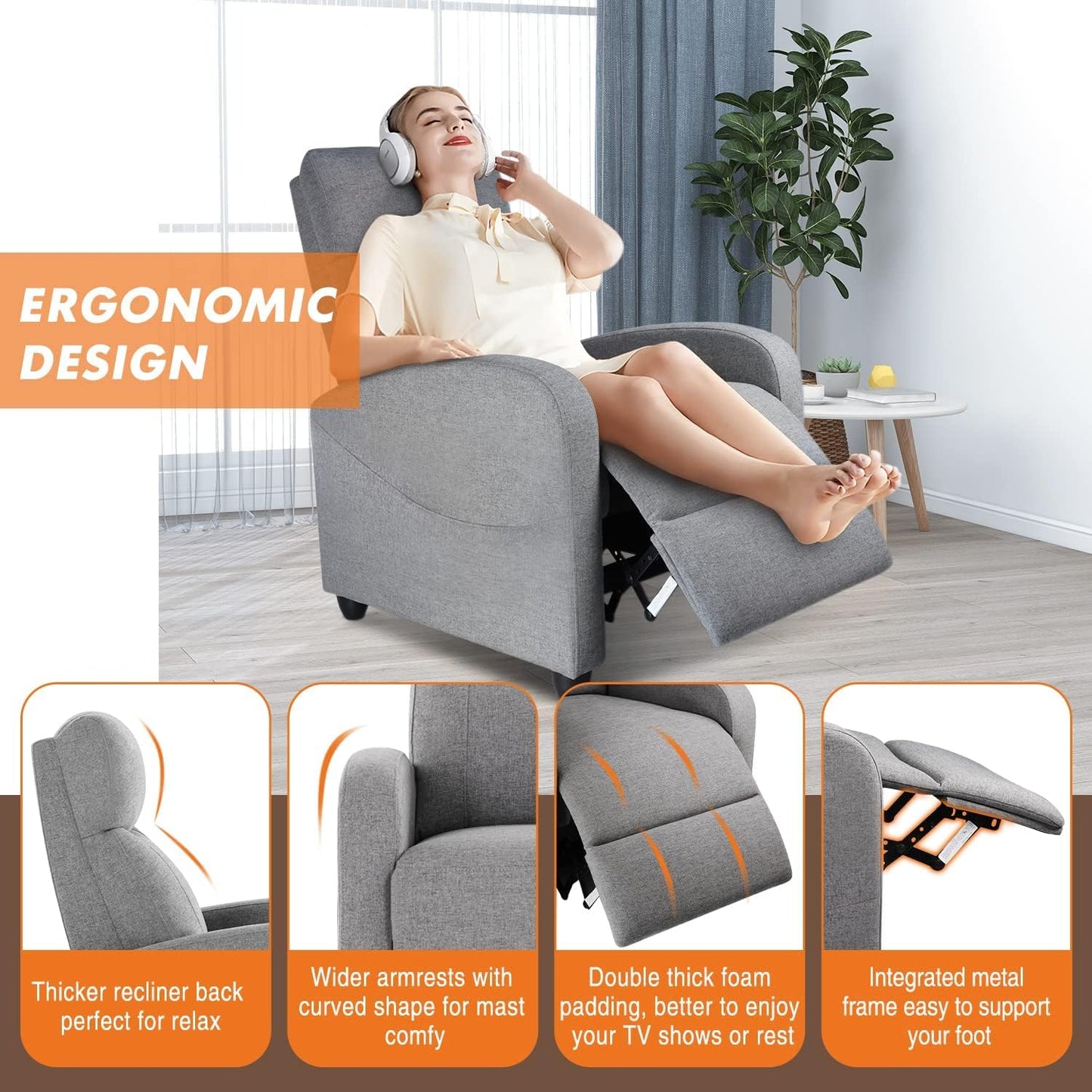 Recliner Chair for Adults with Lumbar Support