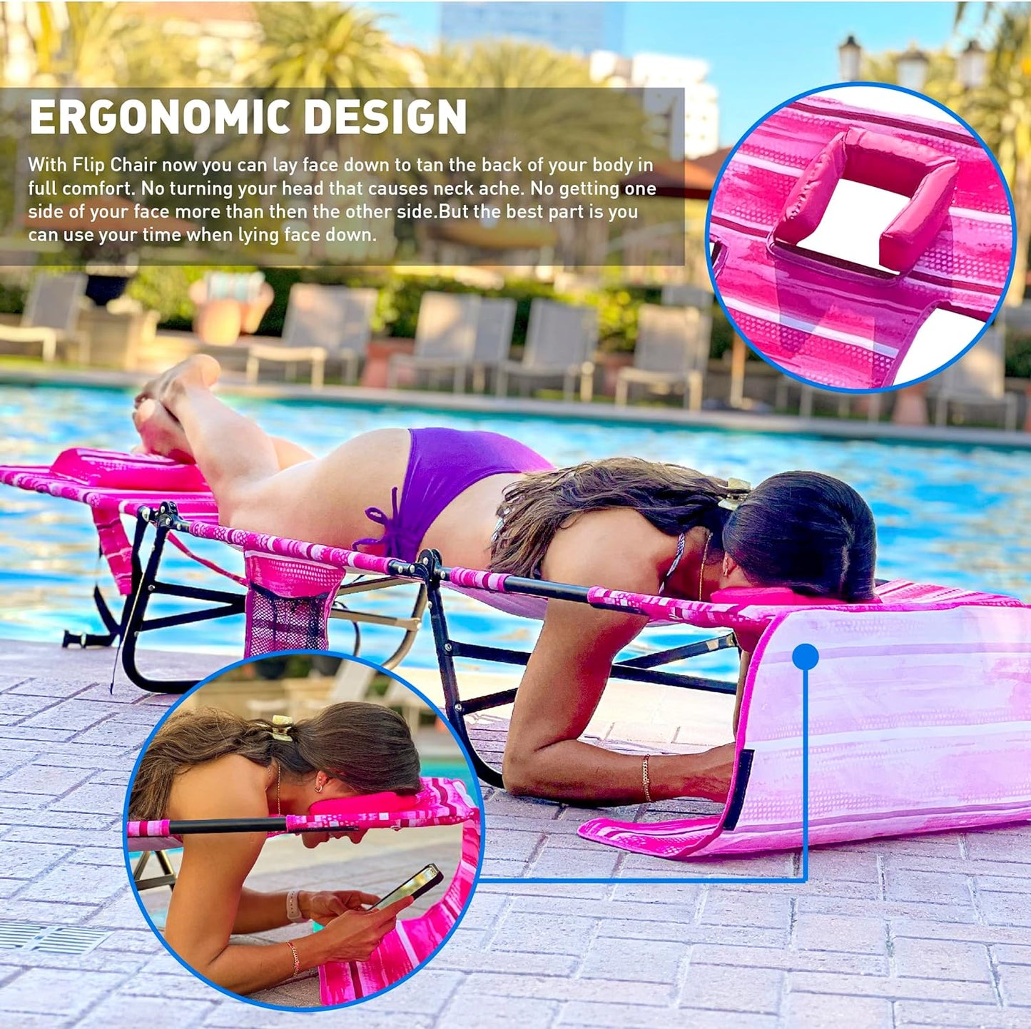 Patio Chaise Lounge Chair Face & Arm Holes 3 Legs Support