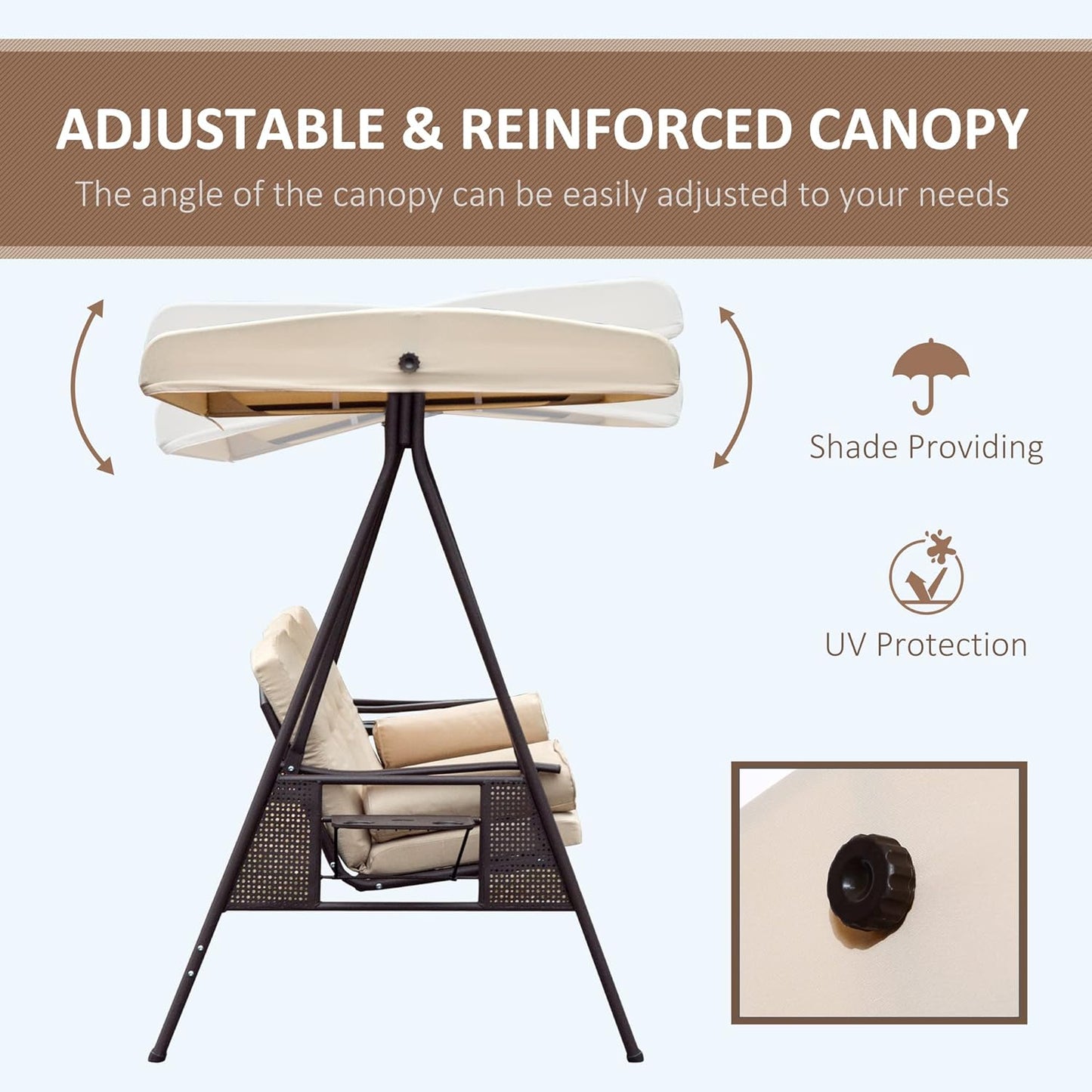 3-Seat Patio Swing Chair with Adjustable Canopy