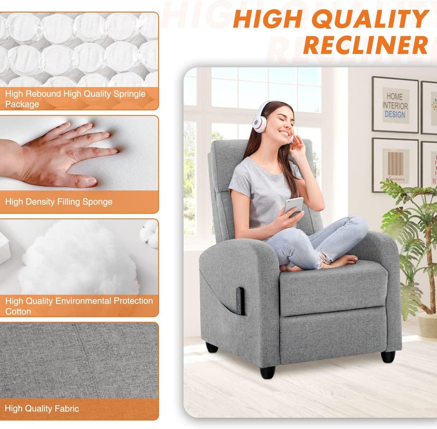 Recliner Chair for Adults with Lumbar Support