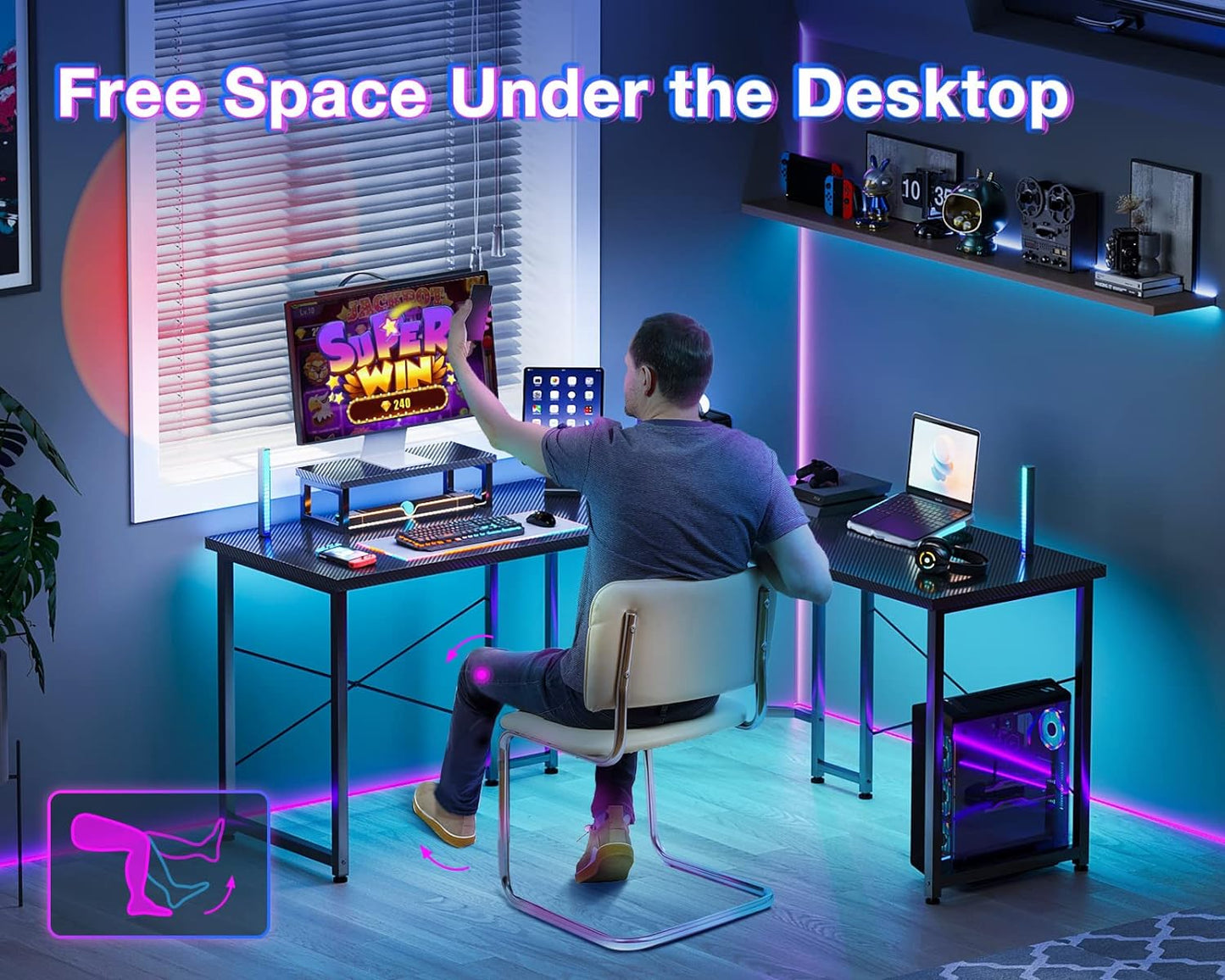 L Shaped Gaming Desk, Computer Corner Desk, Black