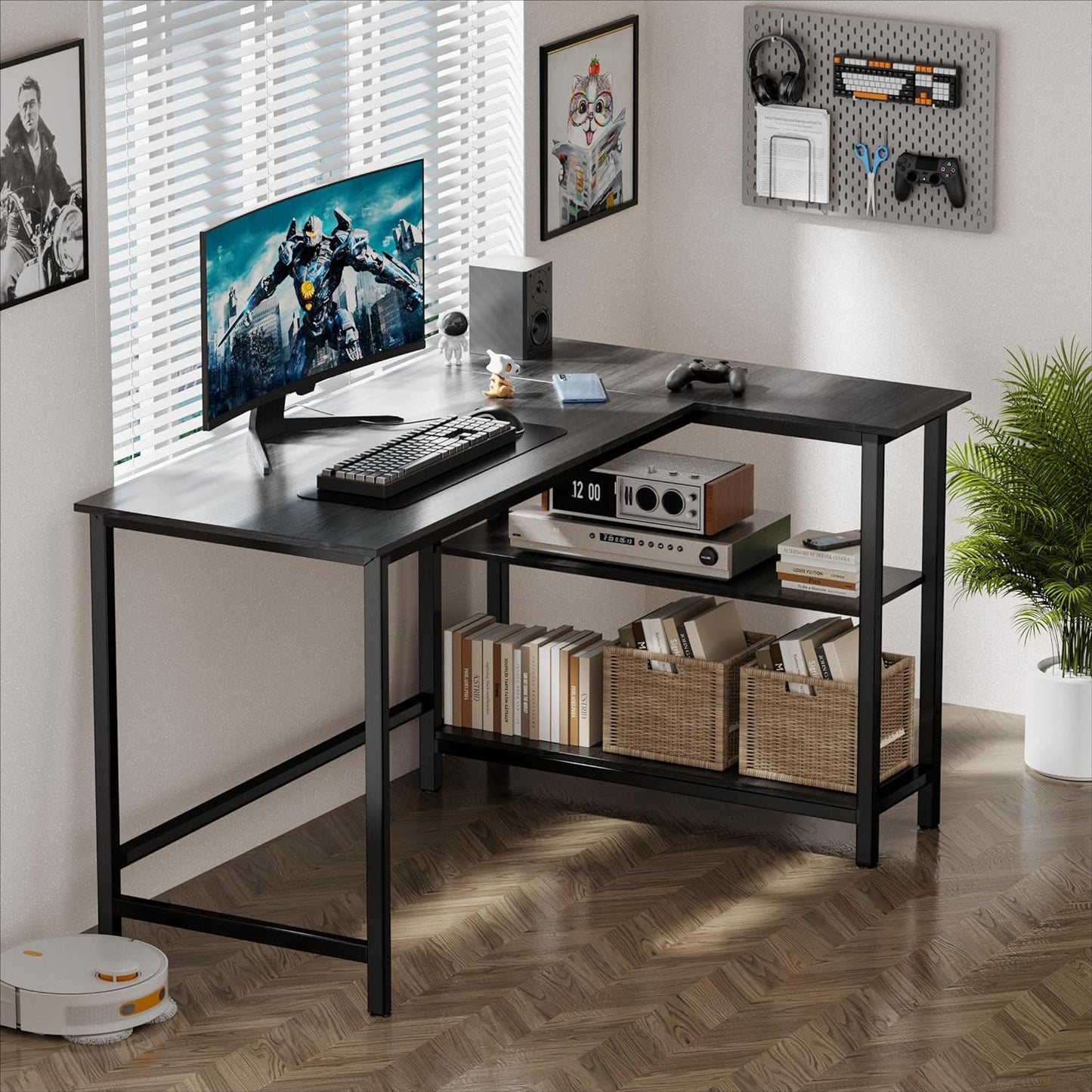 L Shaped Desk - 39" Computer Desk with Shelf, Black