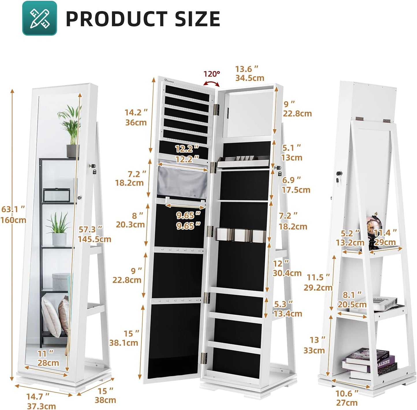 LED Jewelry Armoire with Full Length Mirror