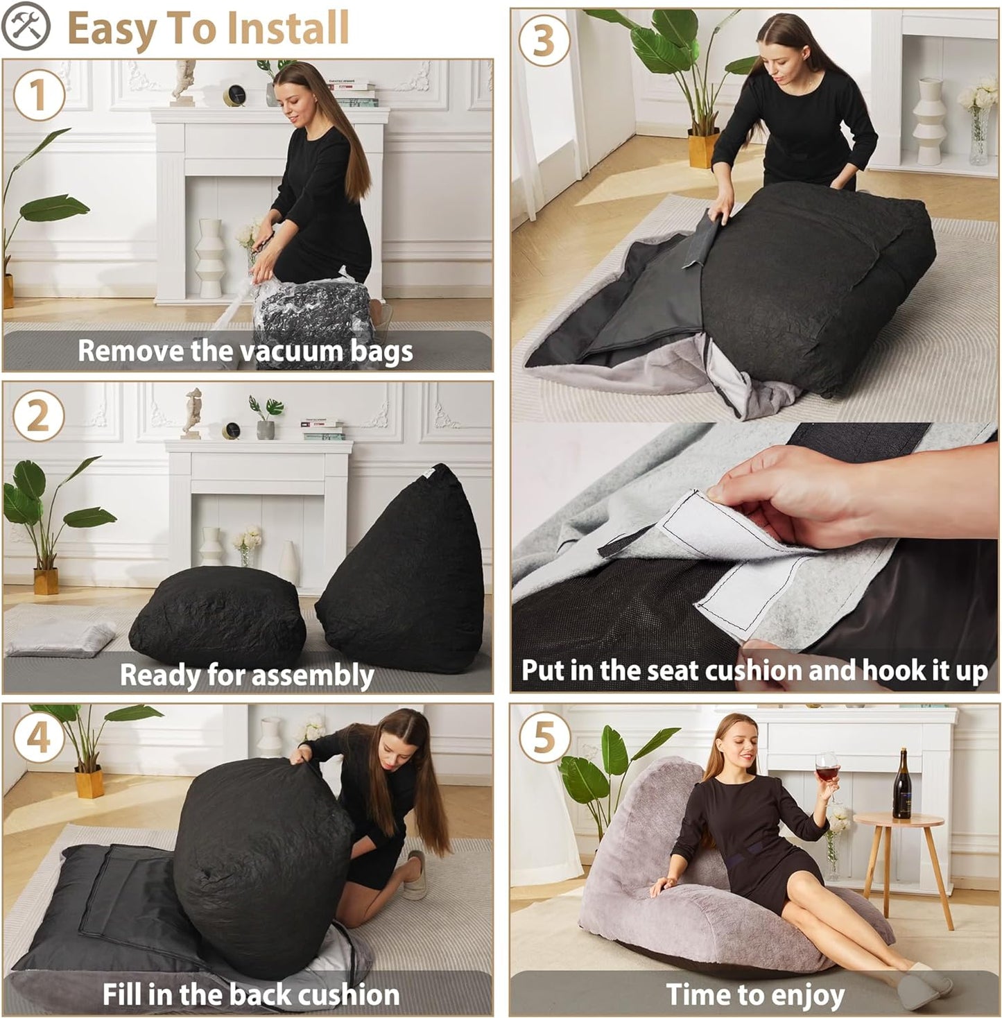 Bean Bag Chair Sofa Memory Foam Pre-Filled